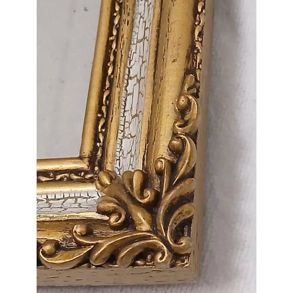 Ornate Mediterranean Wood Glass 9.5x7.5 Picture Frame Carved Gold Beige Italian‎